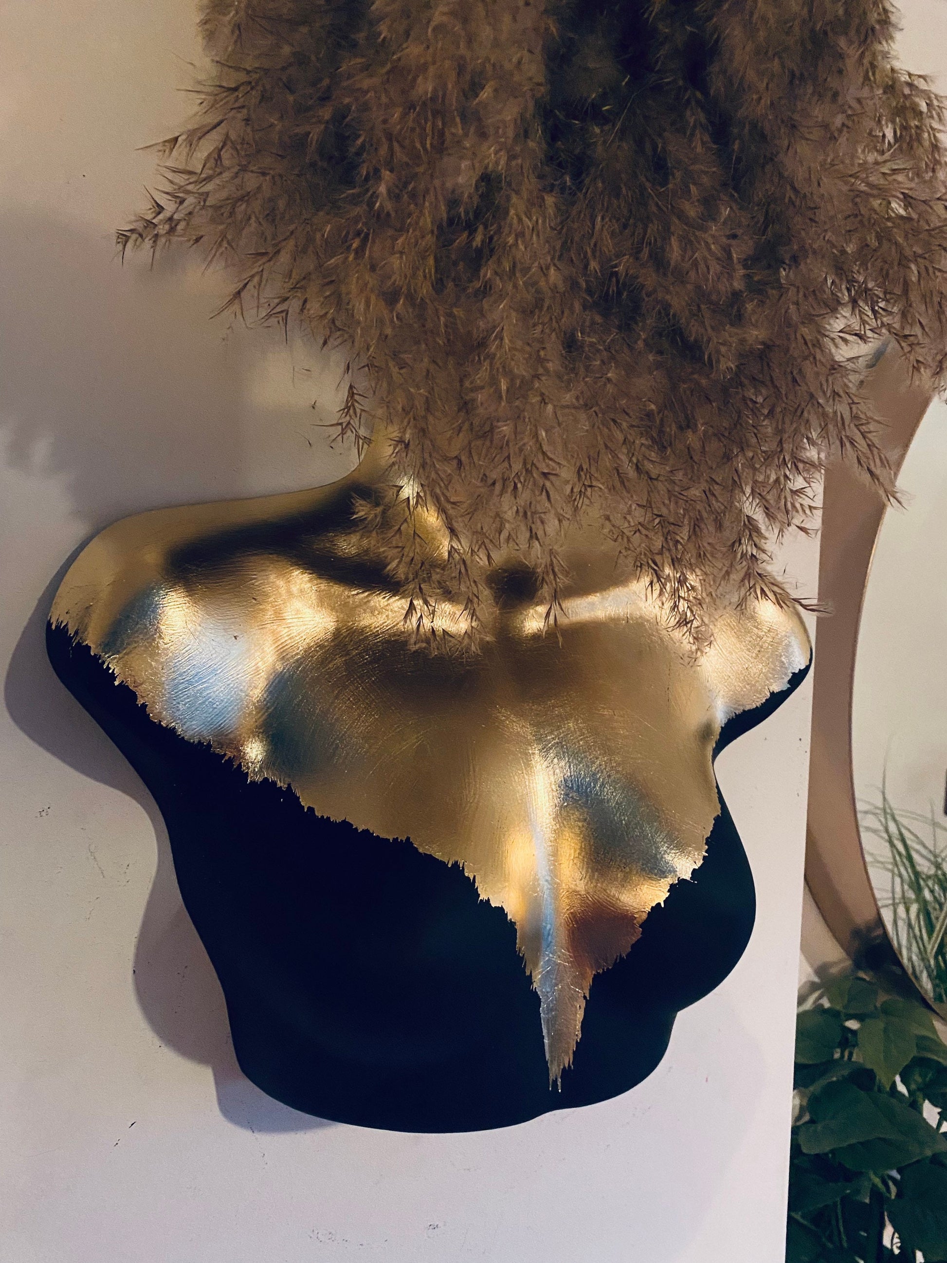 Female Wall Torso Boobie Artificial Plant Holder Black and Gold