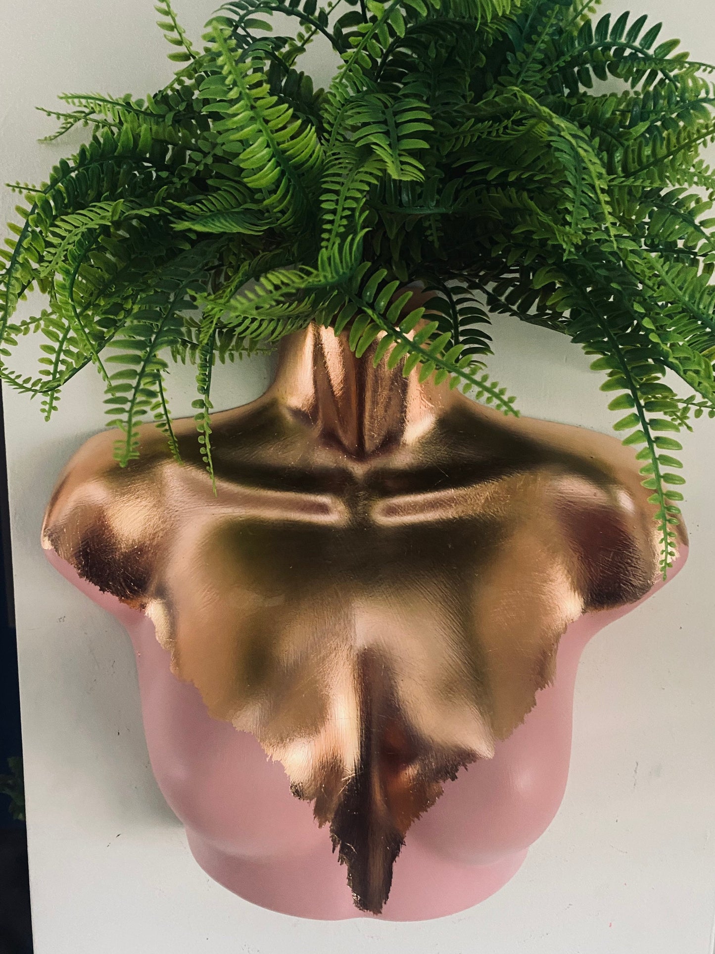 Female Wall Torso Boobie Artificial Plant Holder Pink and Rose Gold