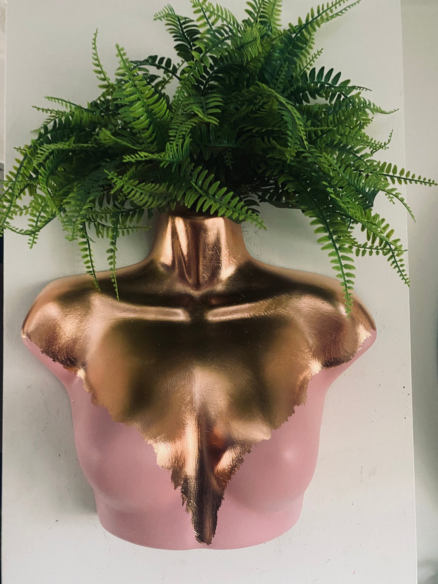 Female Wall Torso Boobie Artificial Plant Holder Pink and Rose Gold