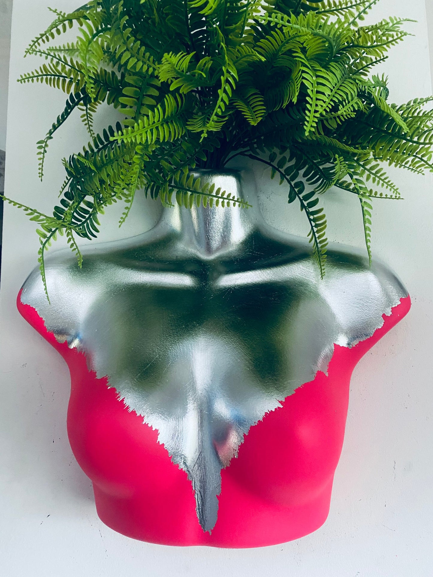 Female Wall Torso Boobie Artificial Plant Hot Pink & Silver