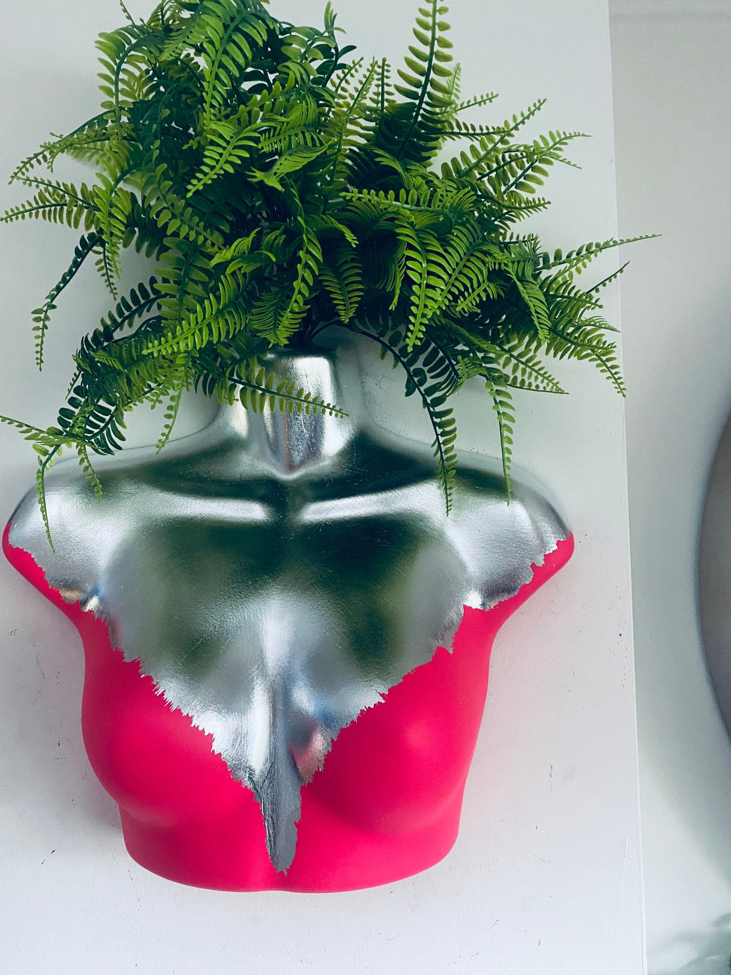 Female Wall Torso Boobie Artificial Plant Hot Pink & Silver