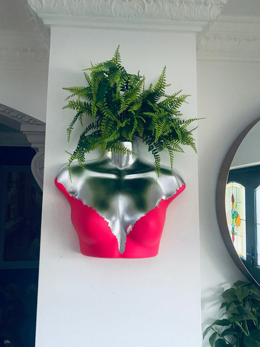 Female Wall Torso Boobie Artificial Plant Hot Pink & Silver