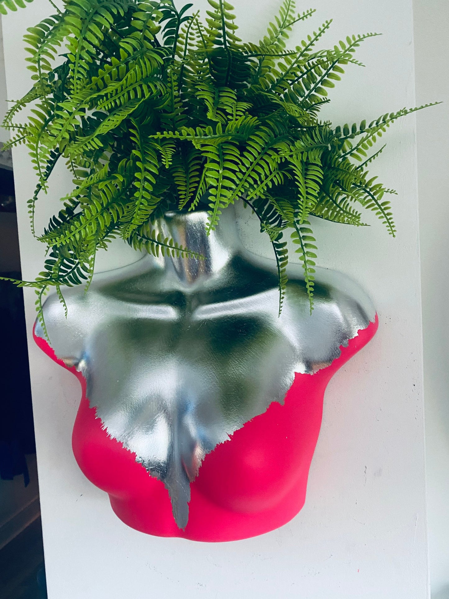 Female Wall Torso Boobie Artificial Plant Hot Pink & Silver