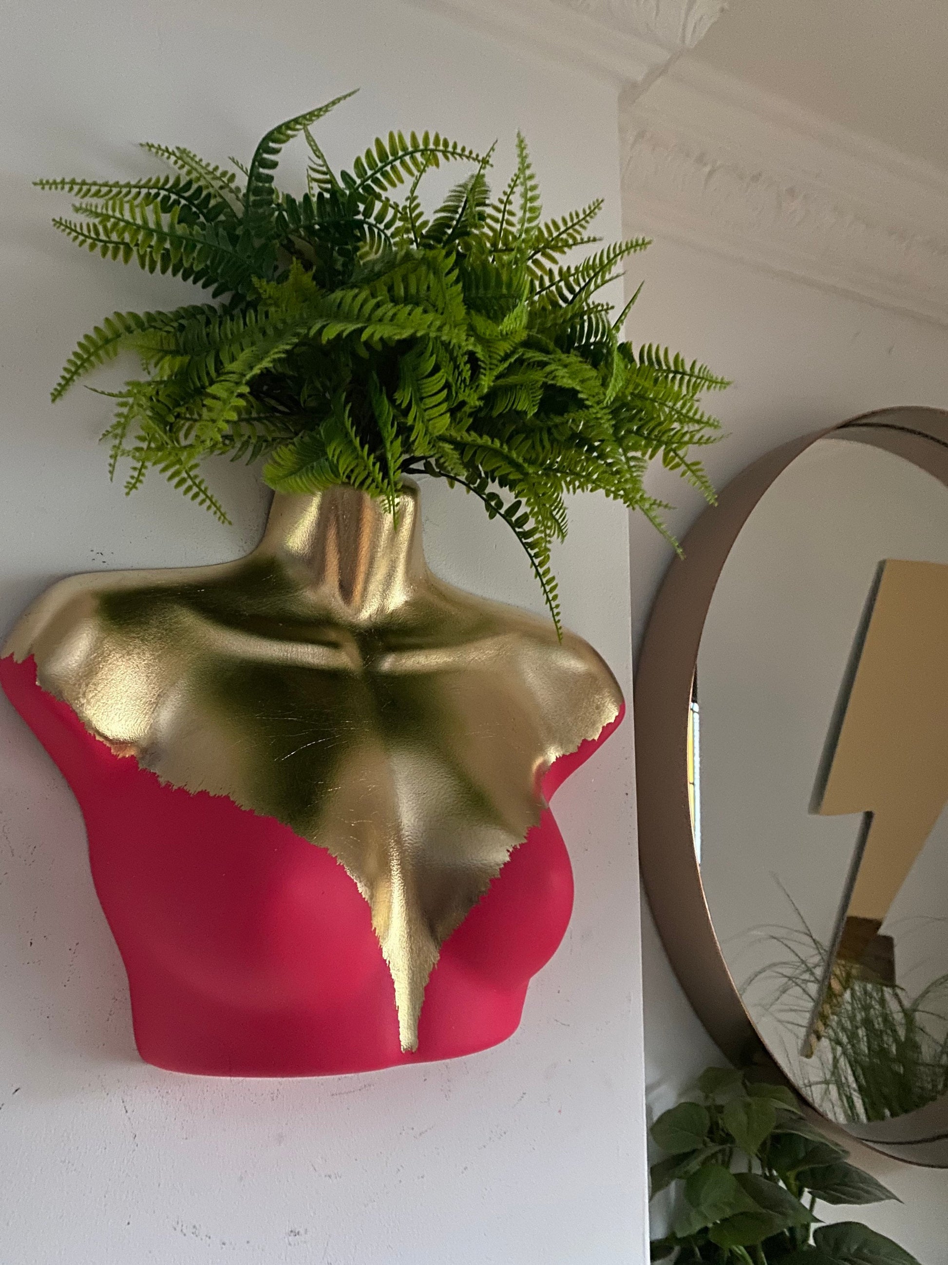 Female Wall Torso Boobie Artificial Plant Hot pink and Gold