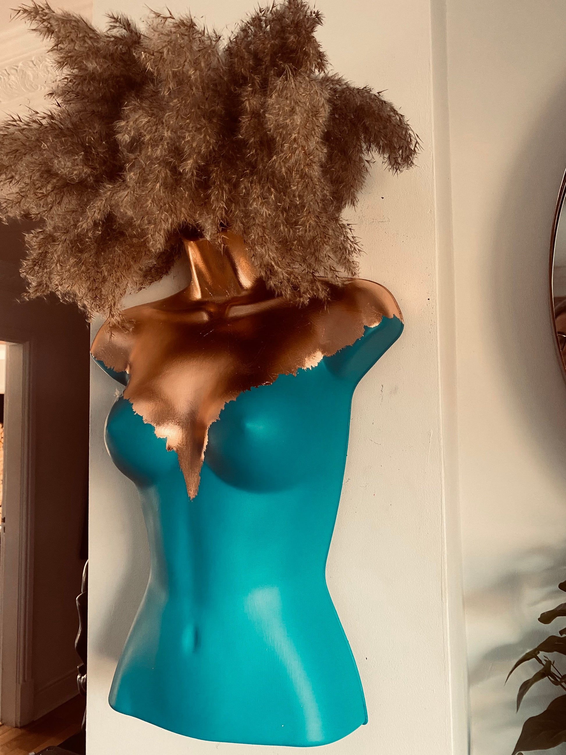 Female Boobie  Wall Torso Boobie Artificial Plant Holder Teal and Copper