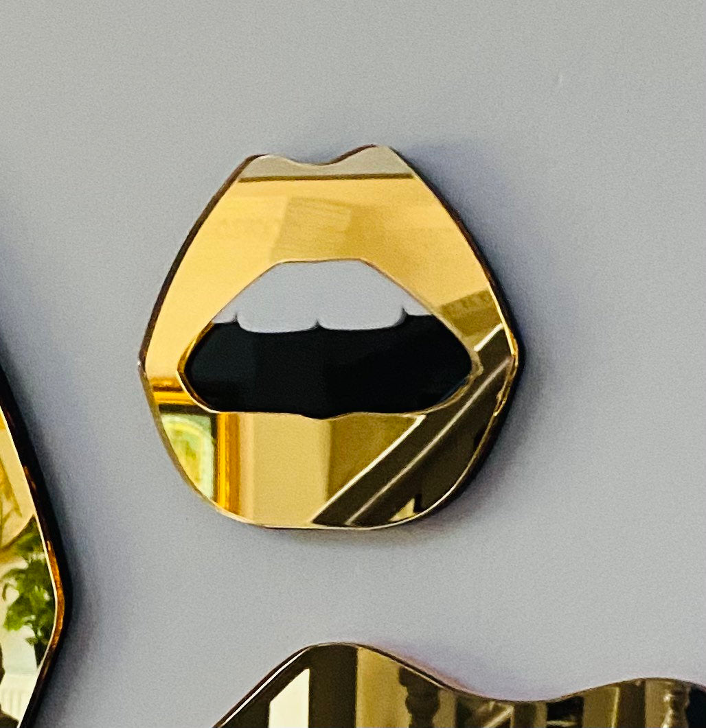 MINI Gold Lip Mirror - Acrylic Mirror - Lip Decor - Gold lips with black