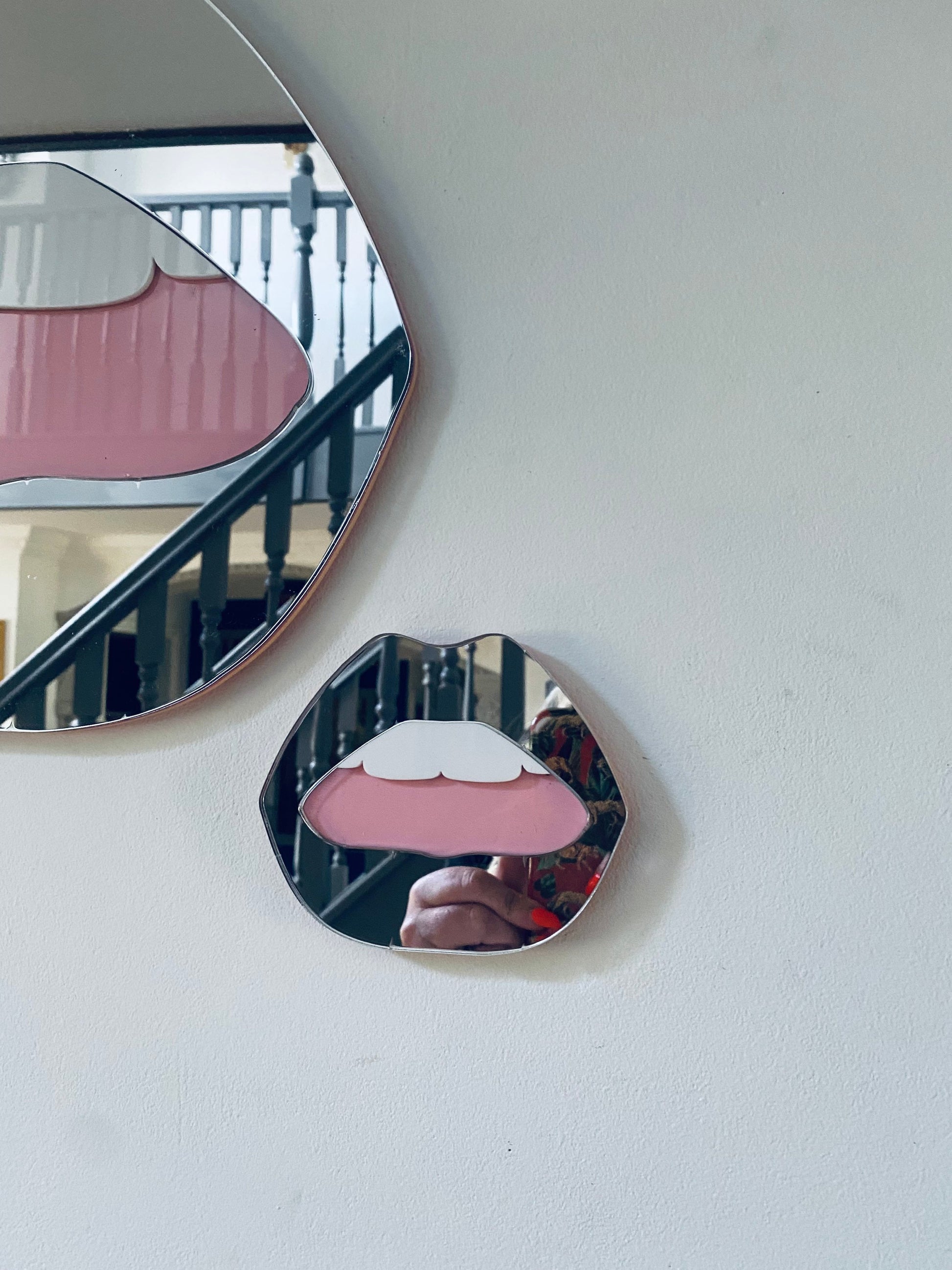 MINI Silver Lip Mirror - Acrylic Mirror - Lip Decor - Silver lips with pink