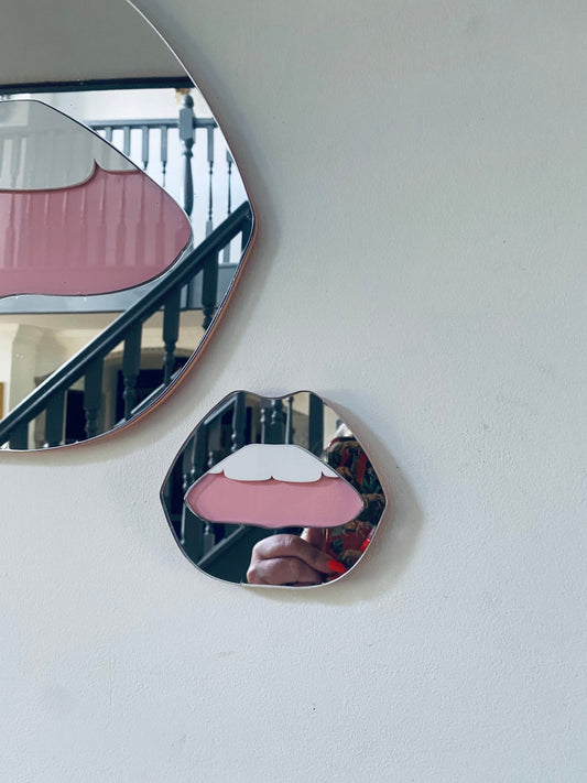 MINI Silver Lip Mirror - Acrylic Mirror - Lip Decor - Silver lips with pink