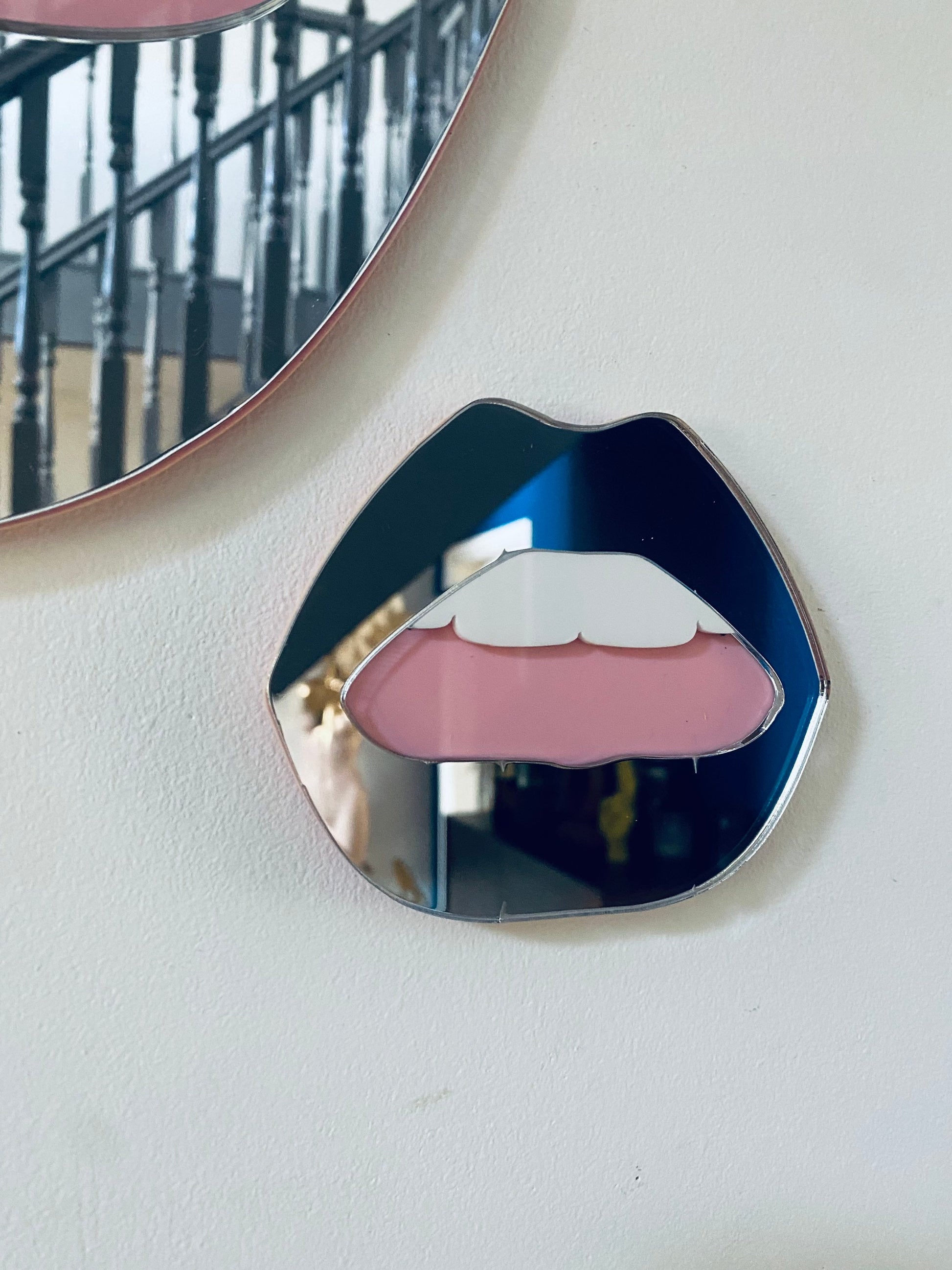 MINI Silver Lip Mirror - Acrylic Mirror - Lip Decor - Silver lips with pink