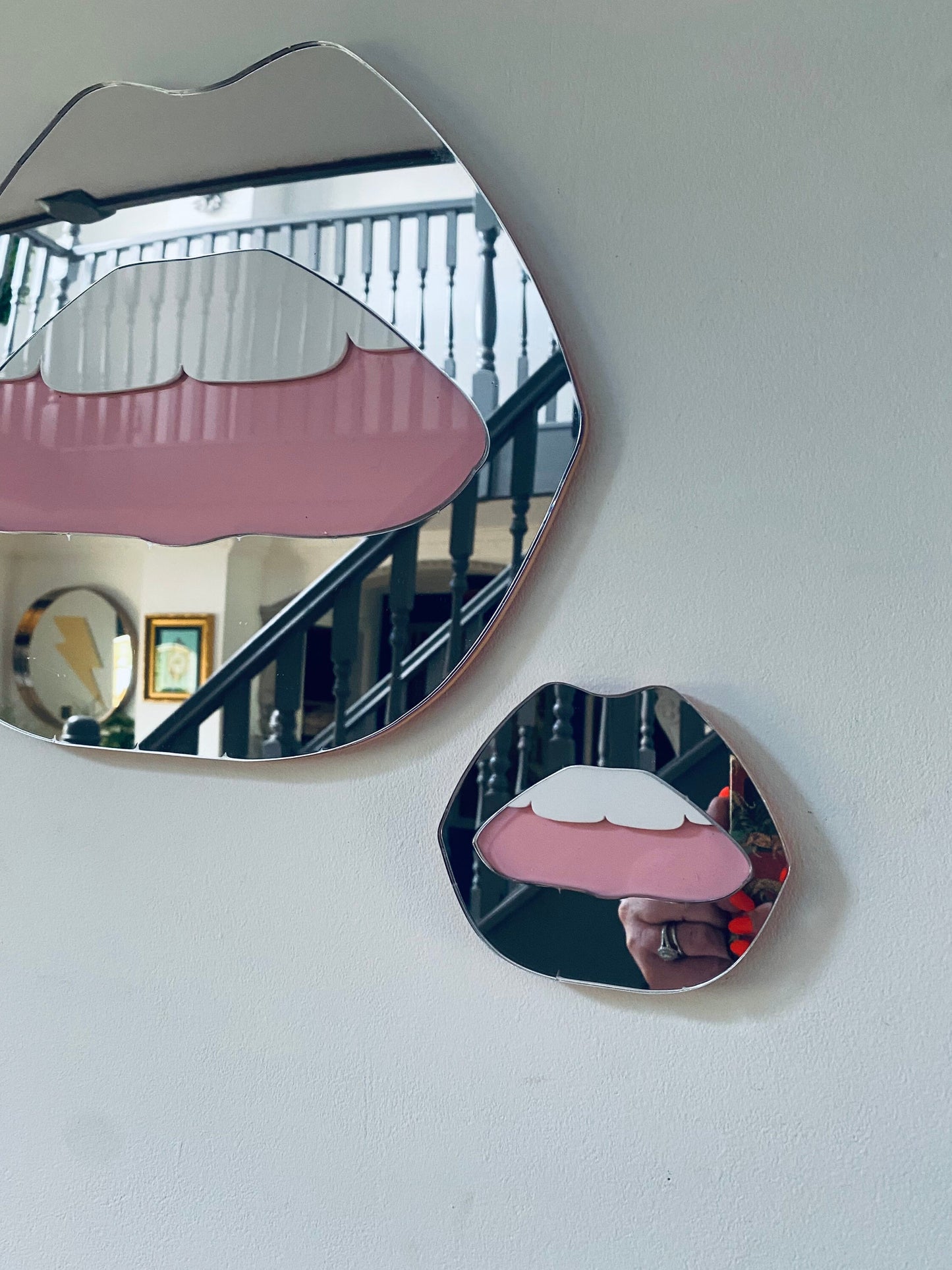 MINI Silver Lip Mirror - Acrylic Mirror - Lip Decor - Silver lips with pink