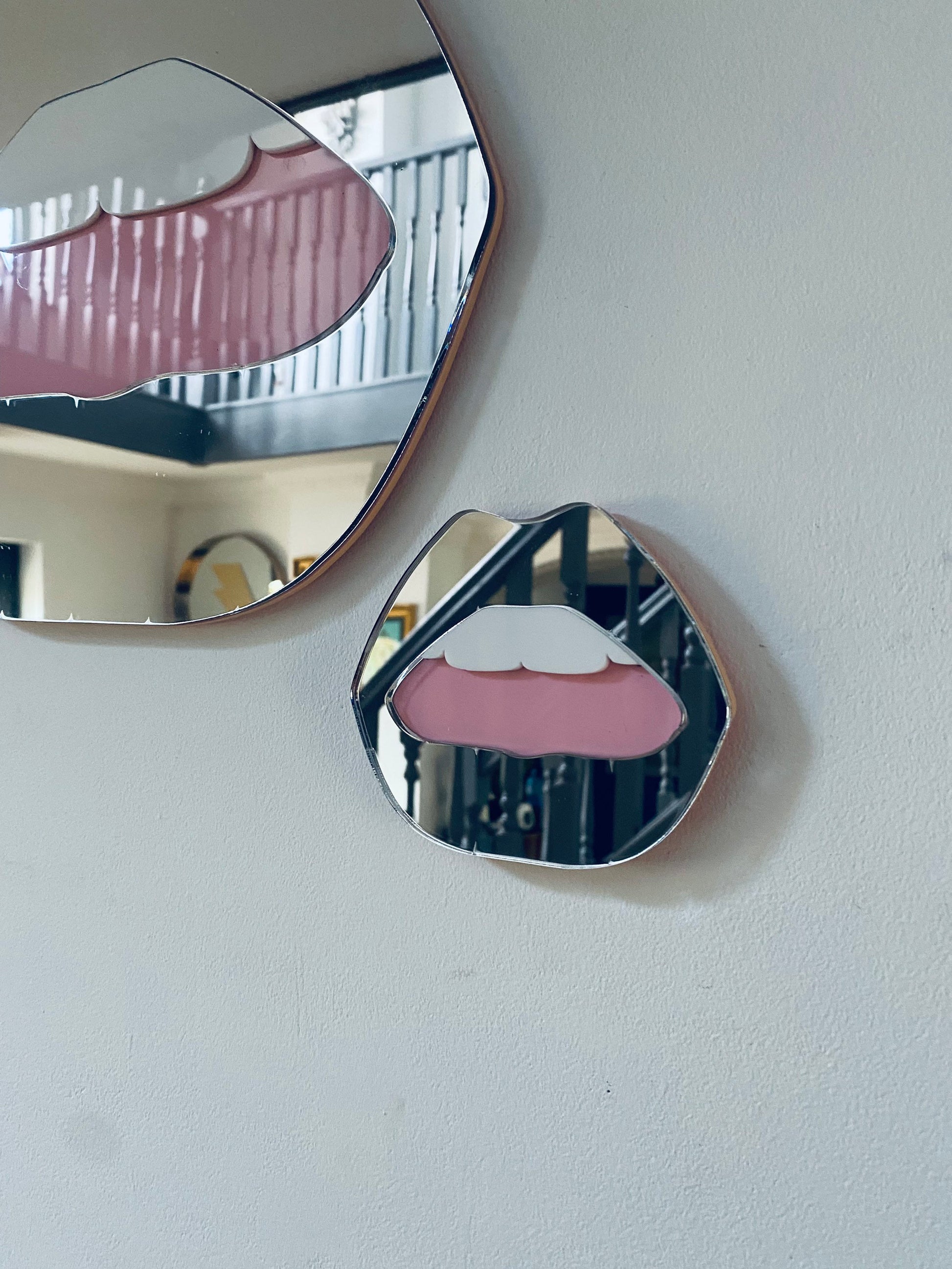 MINI Silver Lip Mirror - Acrylic Mirror - Lip Decor - Silver lips with pink