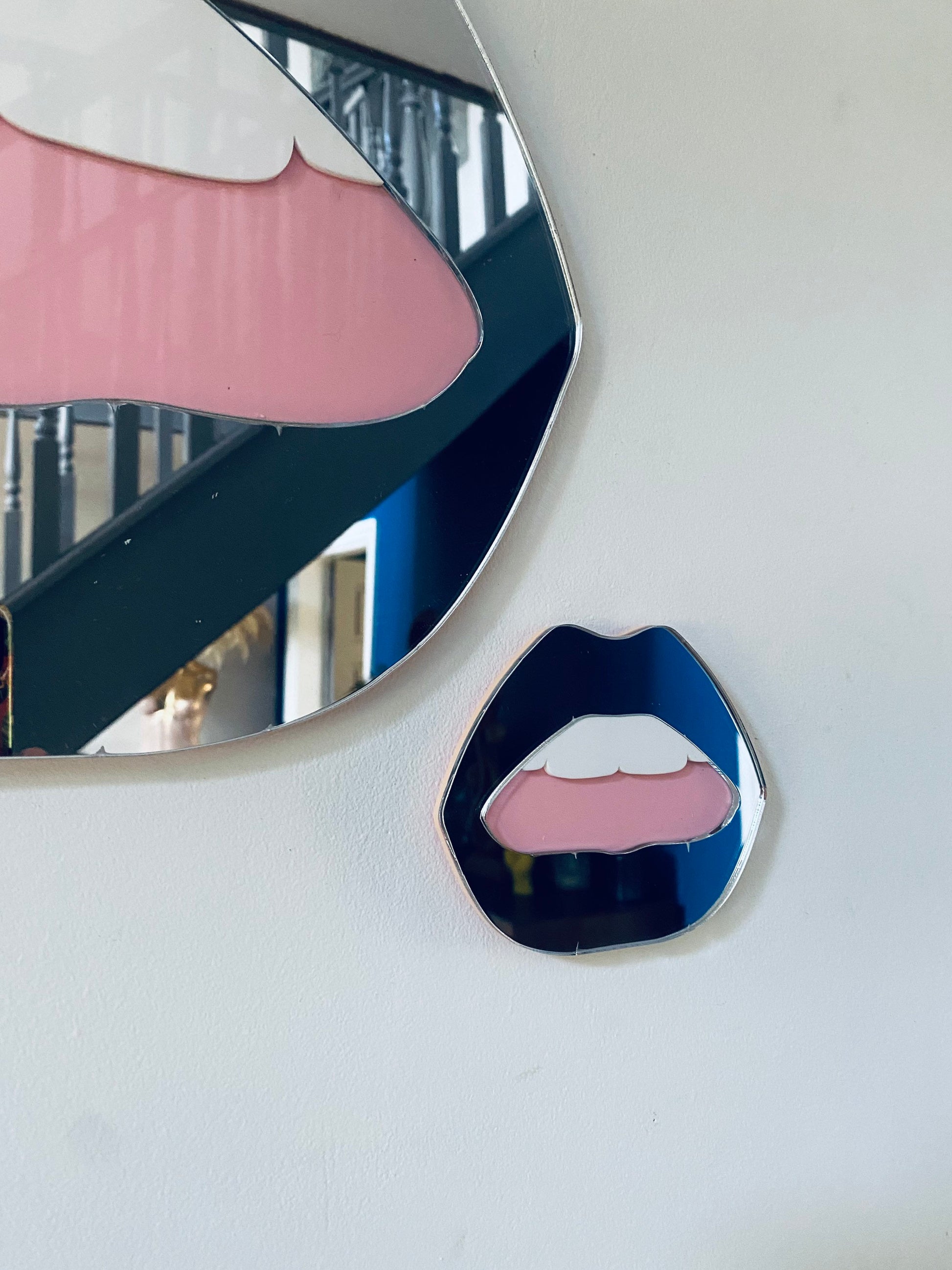 MINI Silver Lip Mirror - Acrylic Mirror - Lip Decor - Silver lips with pink