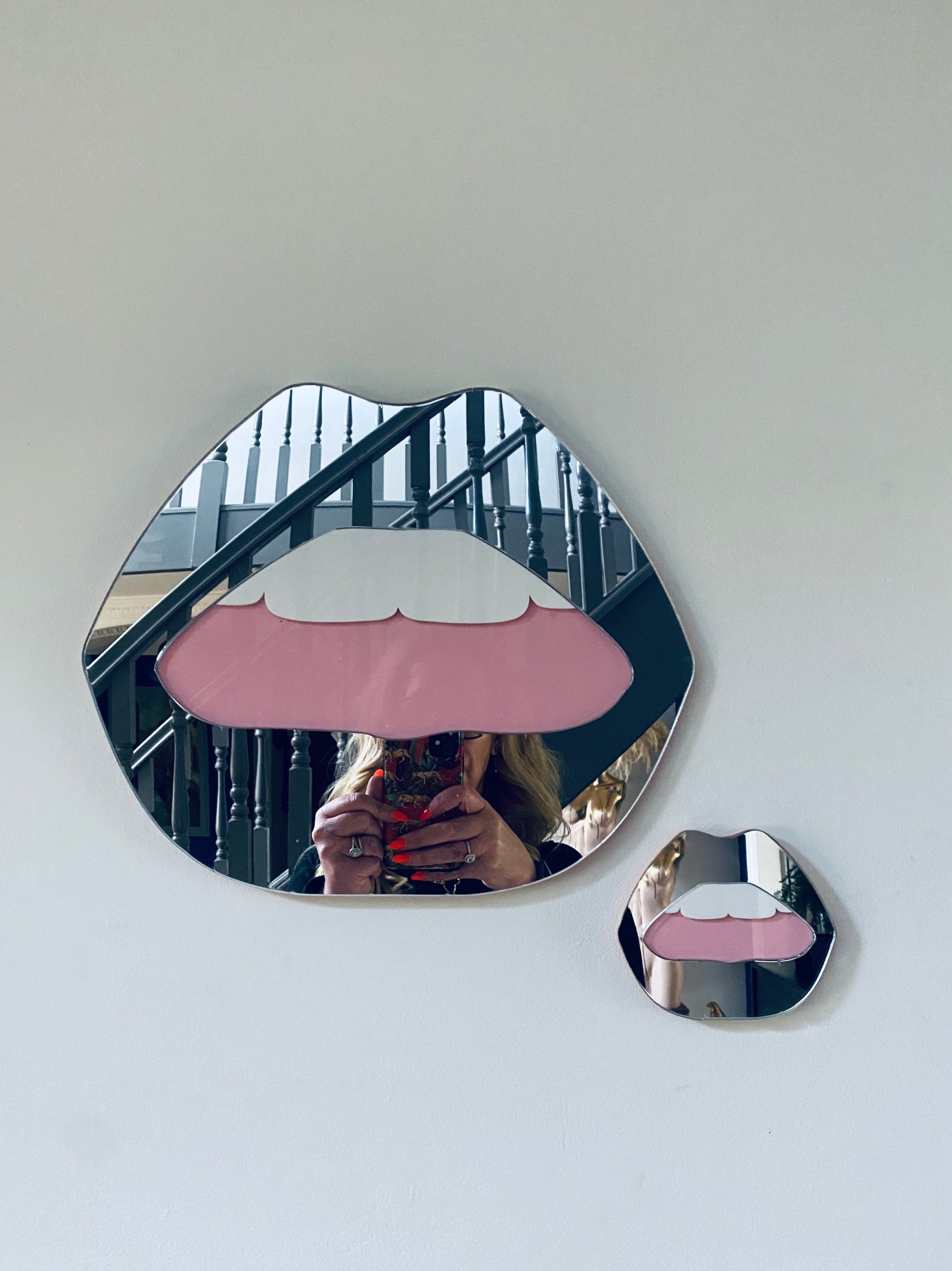 MINI Silver Lip Mirror - Acrylic Mirror - Lip Decor - Silver lips with pink