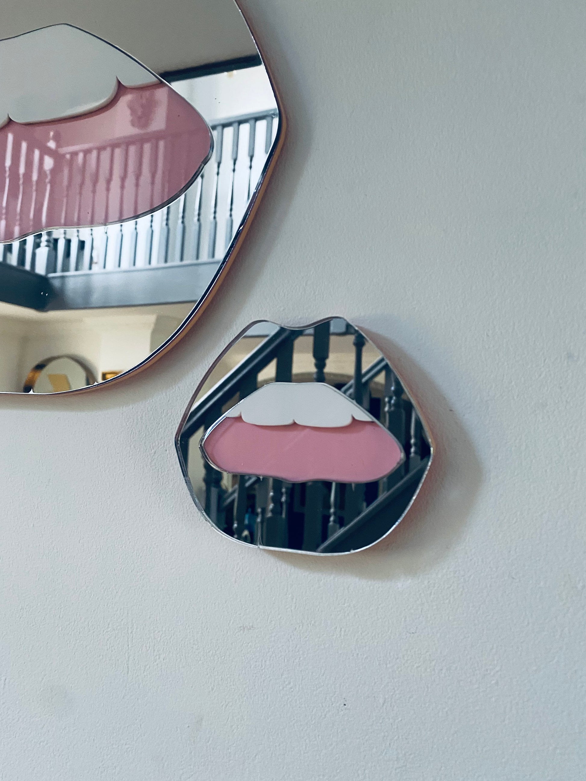 MINI Silver Lip Mirror - Acrylic Mirror - Lip Decor - Silver lips with pink