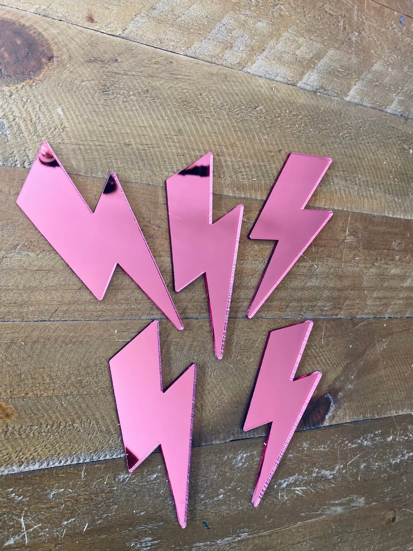 5 x MINI Lightening Bolt BUNDLE   - Acrylic  - MIRROR Pink