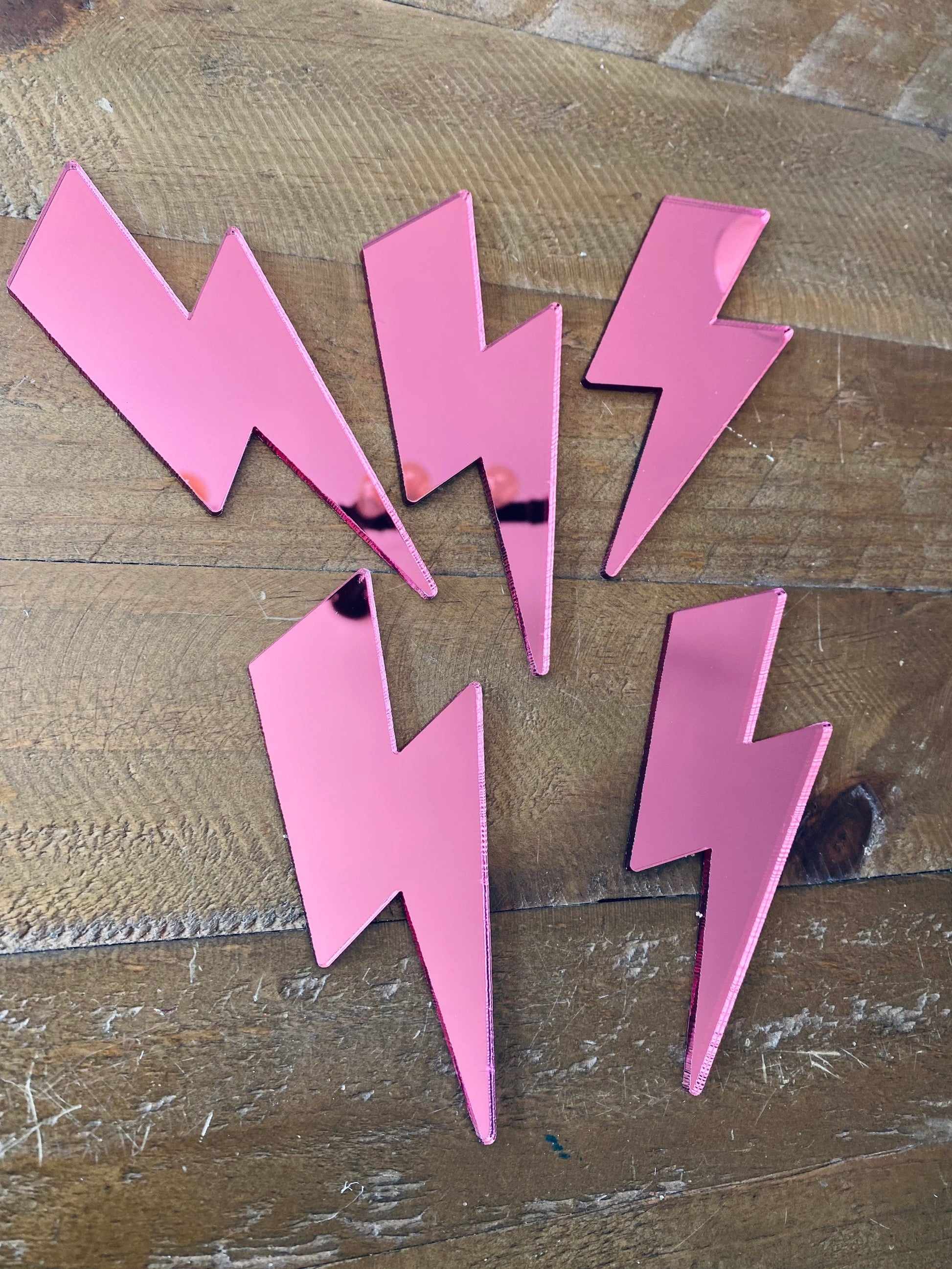 5 x MINI Lightening Bolt BUNDLE   - Acrylic  - MIRROR Pink