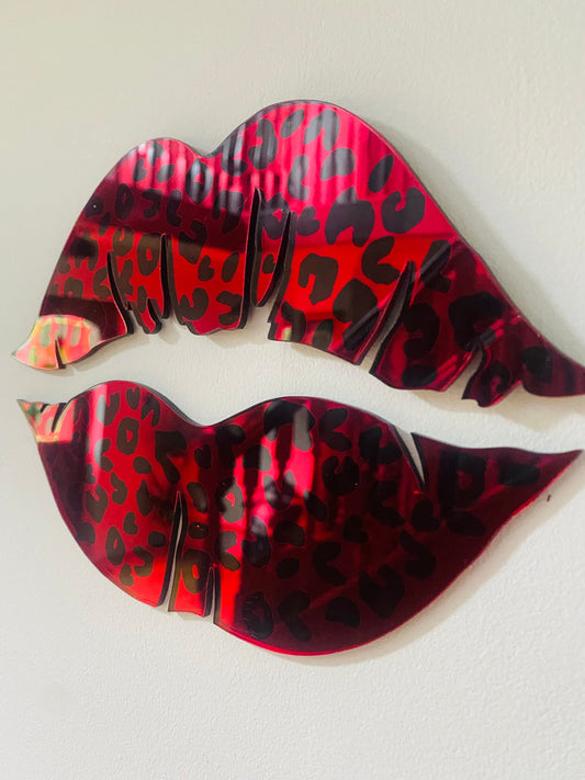 Mirror acrylic lips with leopard print  - Acrylic - Lip Decor - Wall decor - wall lips