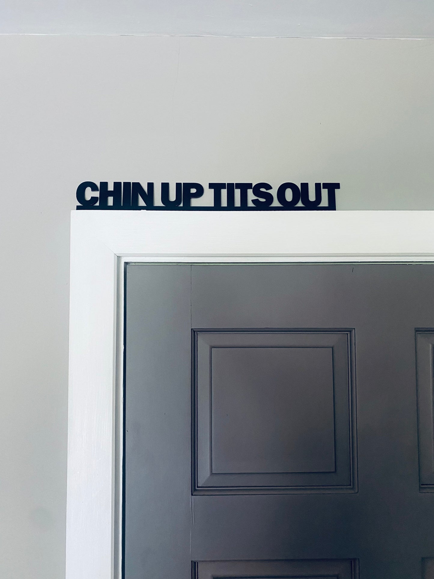 CHIN up TITS out -  door topper, shelf decor, wall decor