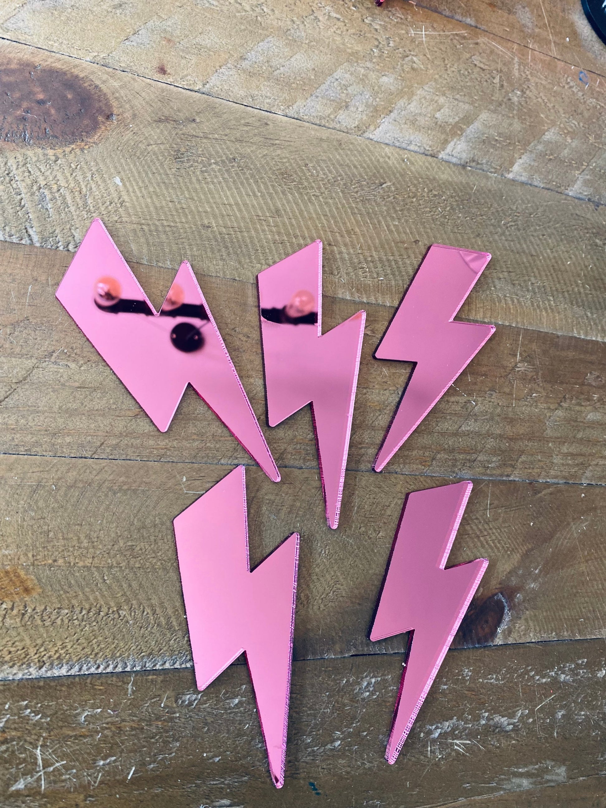 5 x MINI Lightening Bolt BUNDLE   - Acrylic  - MIRROR Pink