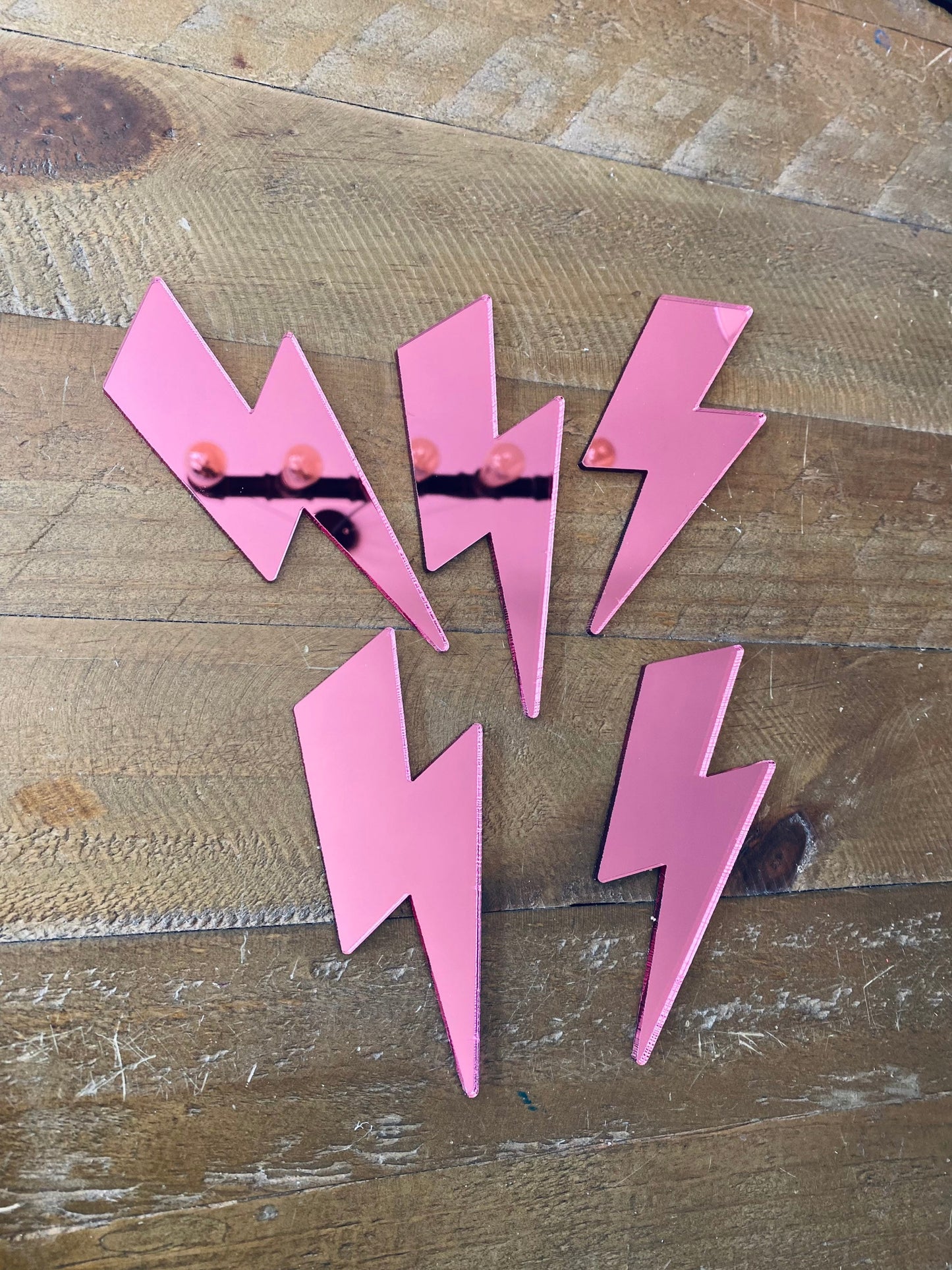 5 x MINI Lightening Bolt BUNDLE   - Acrylic  - MIRROR Pink