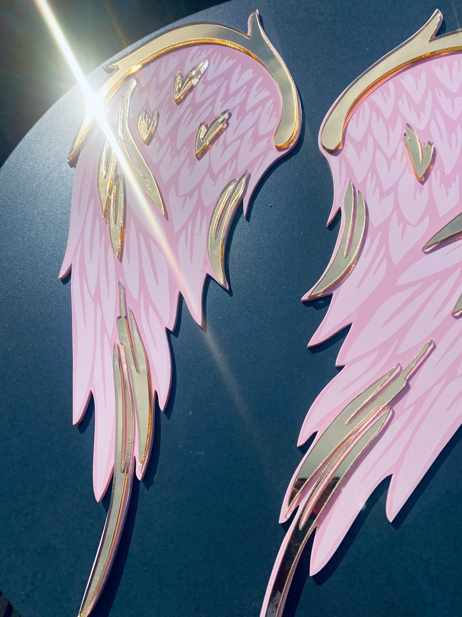 WINGS Decor - Acrylic Mirror - Angel Decor - acrylic Wall art - Pink & Gold