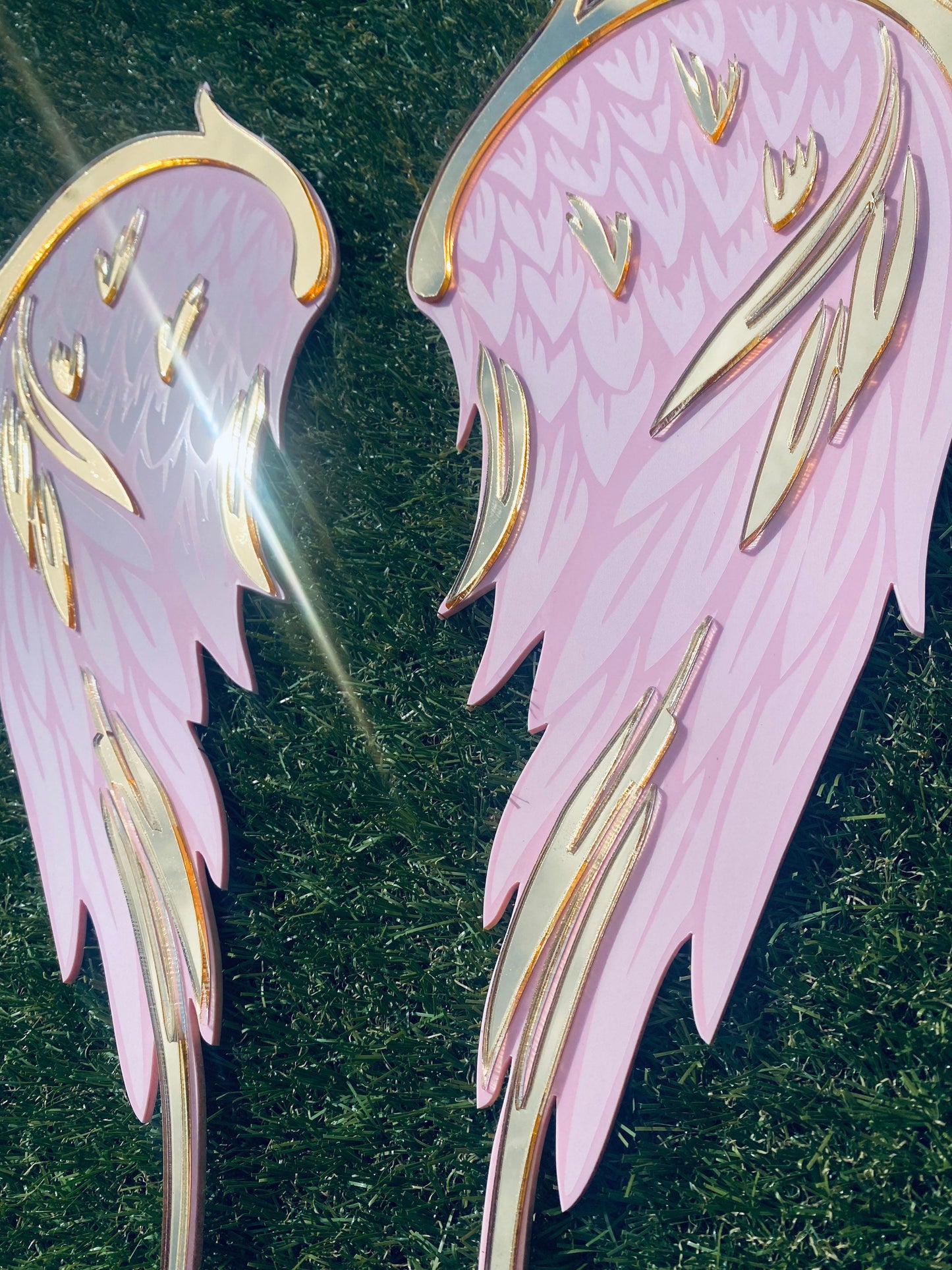 WINGS Decor - Acrylic Mirror - Angel Decor - acrylic Wall art - Pink & Gold