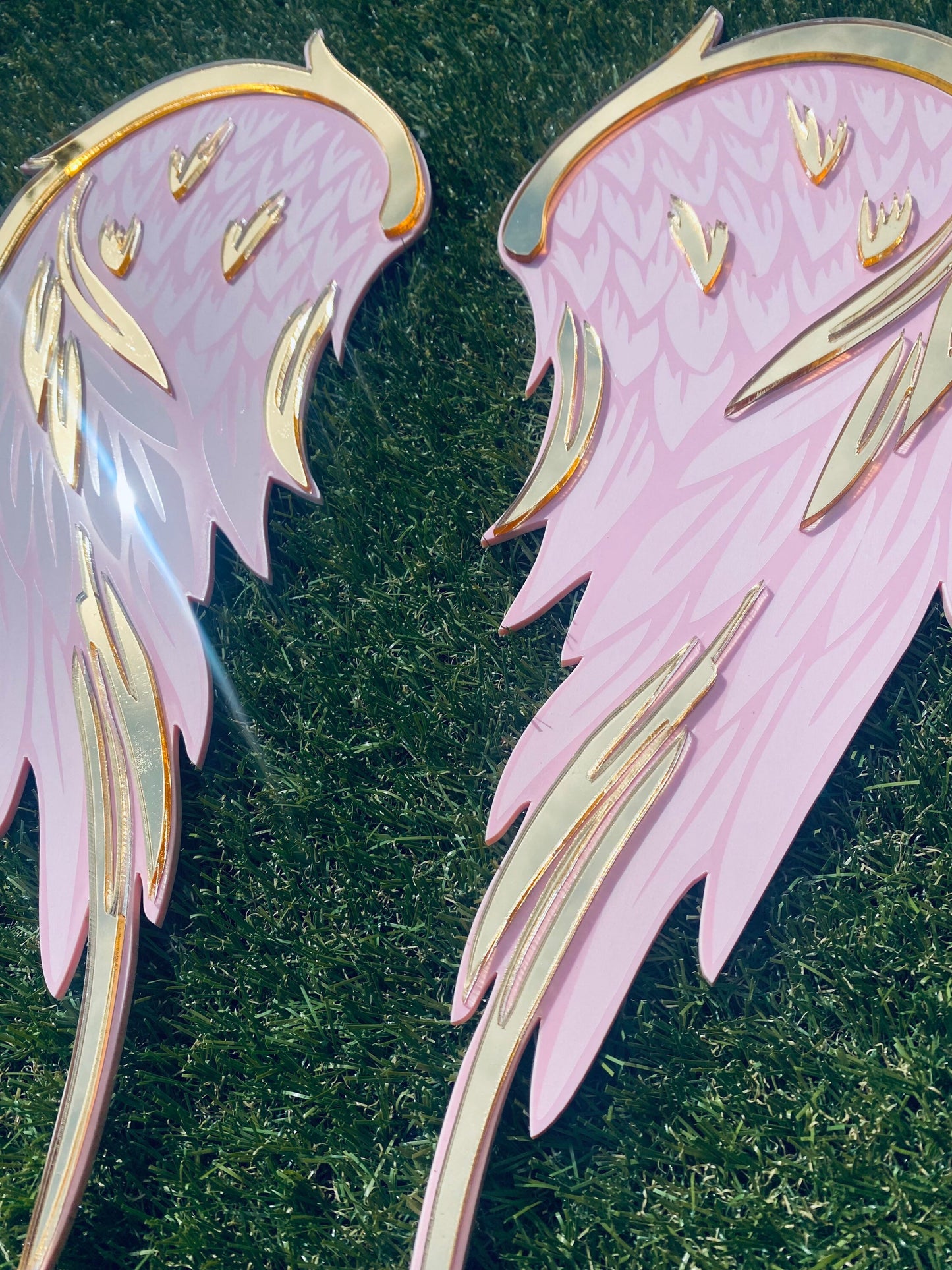 WINGS Decor - Acrylic Mirror - Angel Decor - acrylic Wall art - Pink & Gold