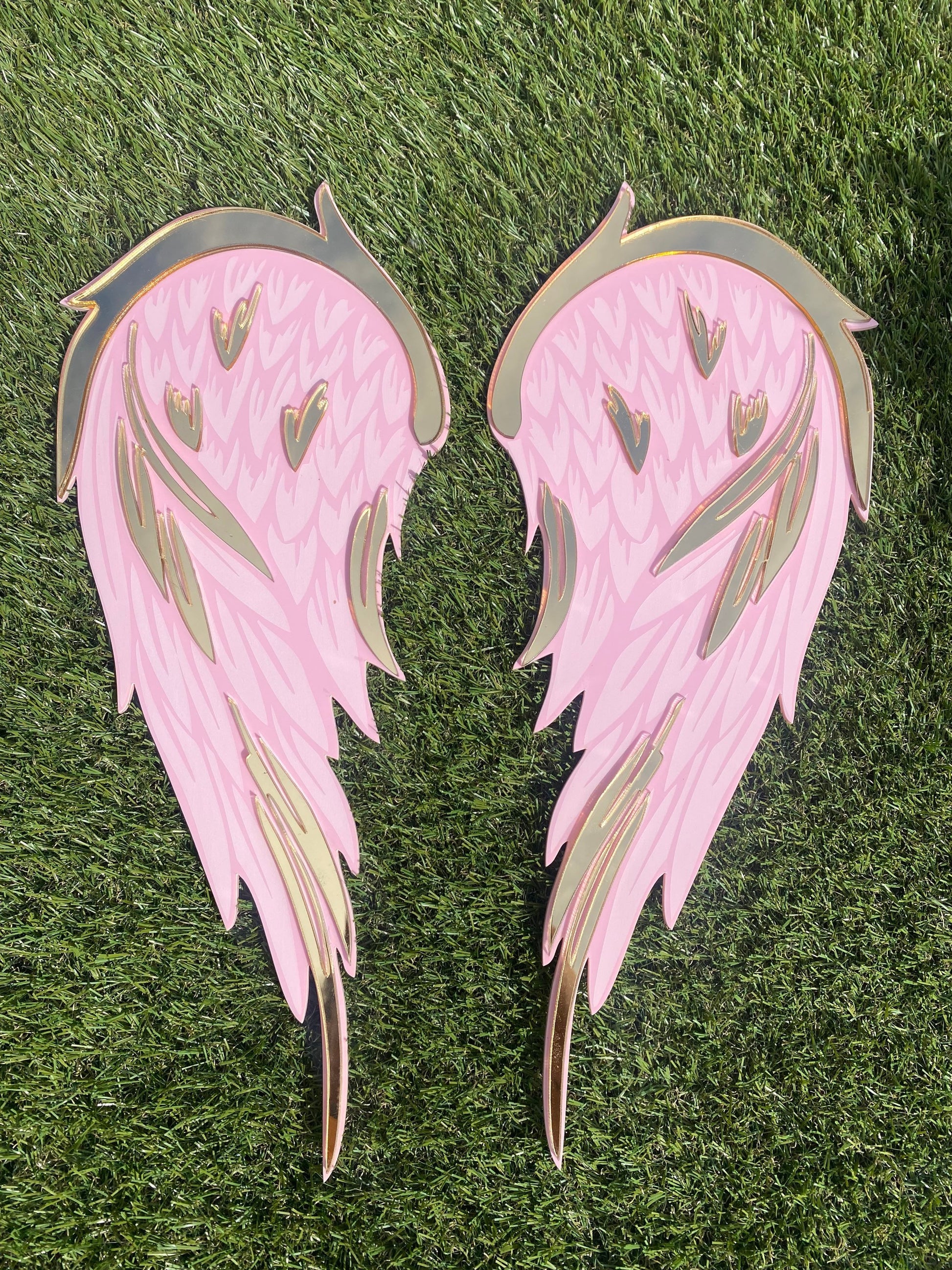 WINGS Decor - Acrylic Mirror - Angel Decor - acrylic Wall art - Pink & Gold