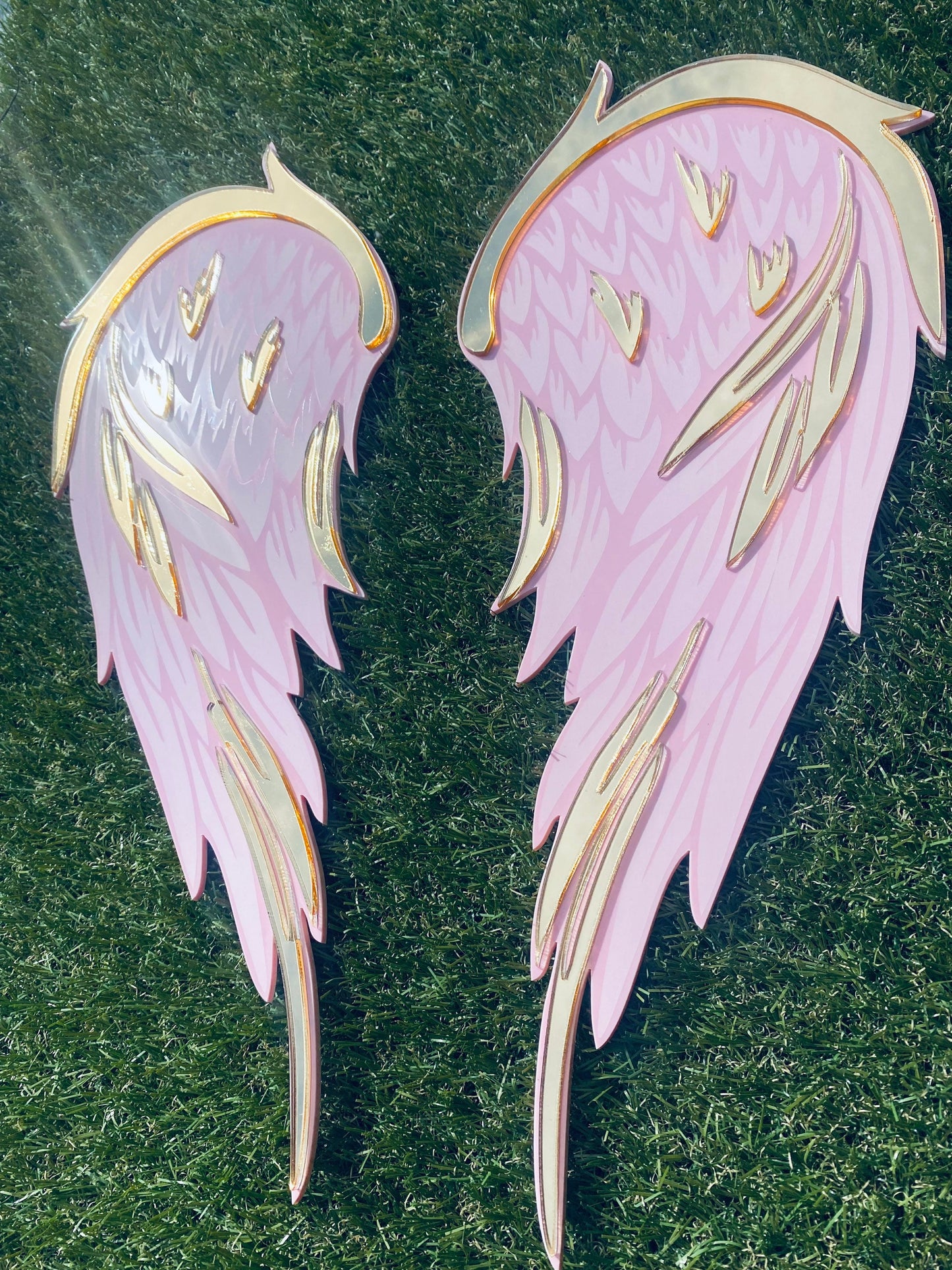 WINGS Decor - Acrylic Mirror - Angel Decor - acrylic Wall art - Pink & Gold