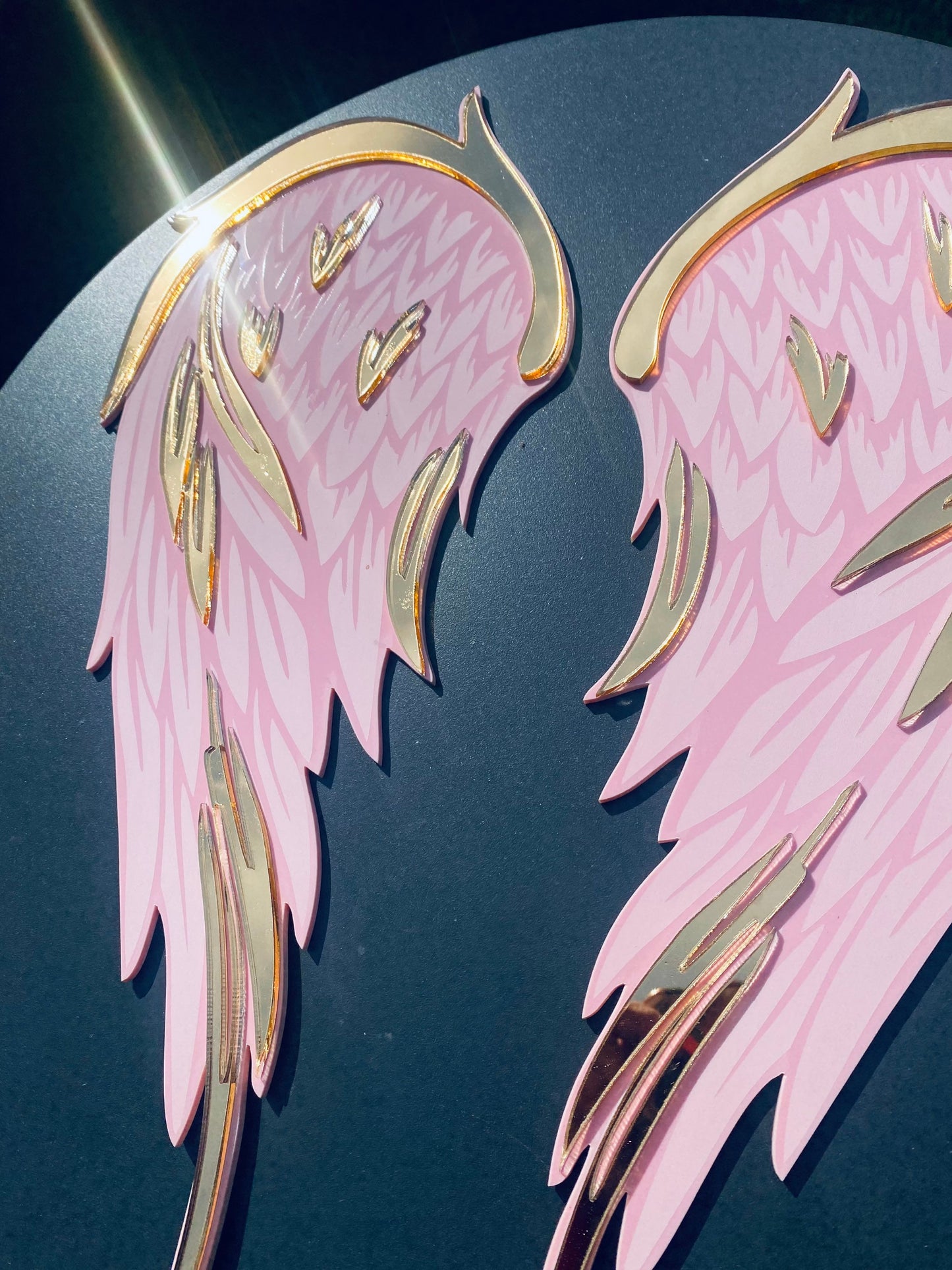 WINGS Decor - Acrylic Mirror - Angel Decor - acrylic Wall art - Pink & Gold