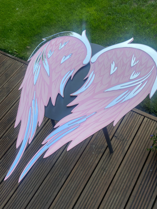 WINGS Decor - Acrylic Mirror - Angel Decor - acrylic Wall art - Pink & Silver