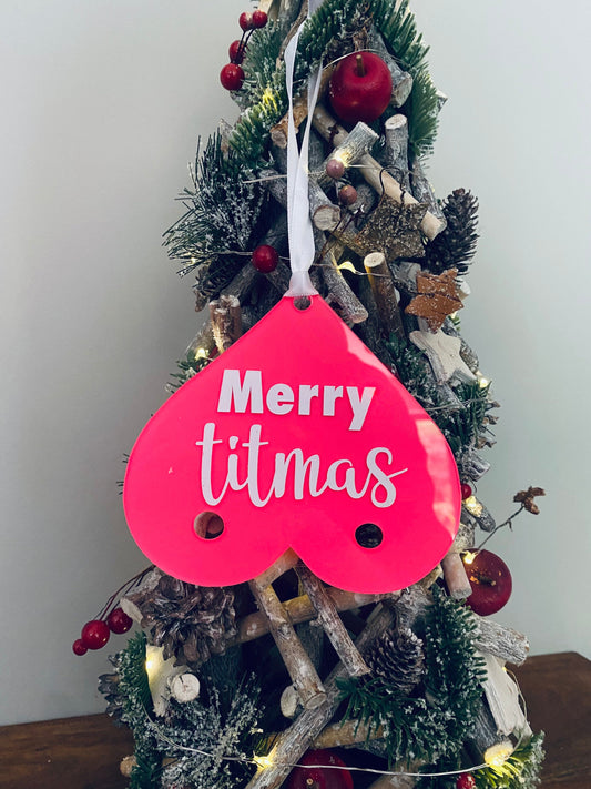 Merry Titmas Boob Shaped Tree Decoration, Christmas decoration, Tree Dec, Boobie Tree Decs