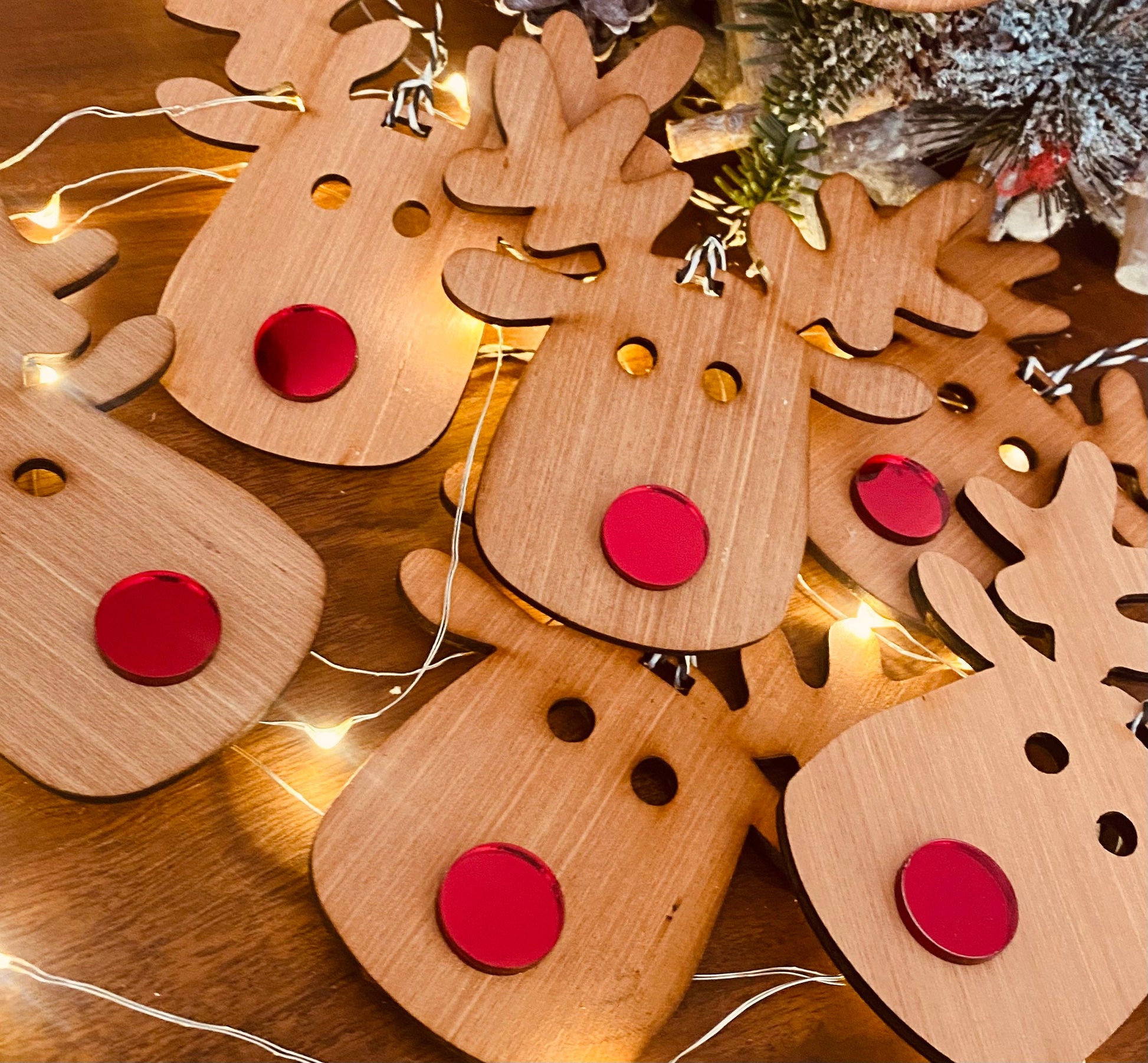 3 pack - Rudolph Tree Decoration, Christmas decoration, Tree Dec, Gift Tags, Mirror Red, Hanging Tree Decoration