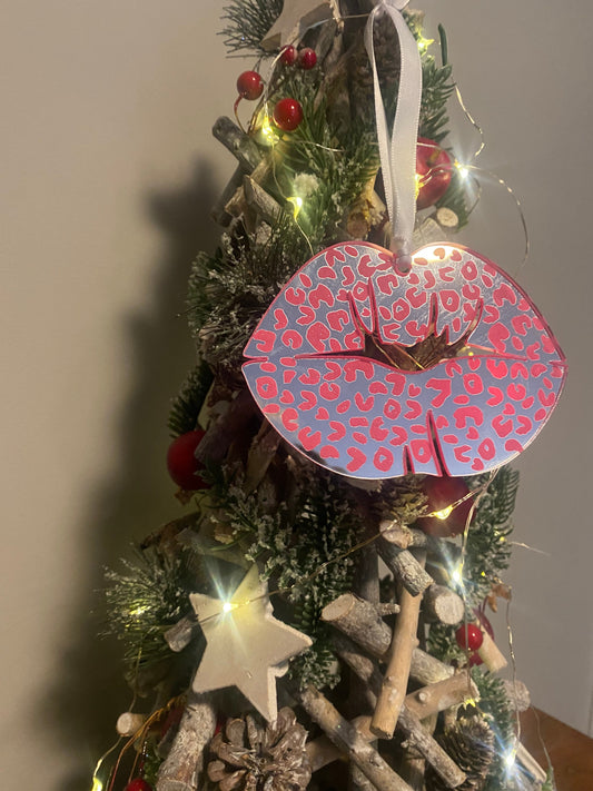 Leopard Lips Tree Decoration, Christmas decoration, Tree Decs, Mirror Lips