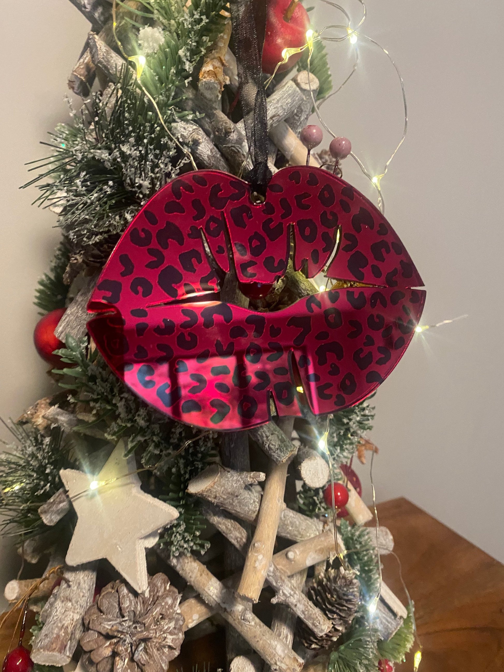 Leopard Lips Tree Decoration, Christmas decoration, Tree Decs, Mirror Lips