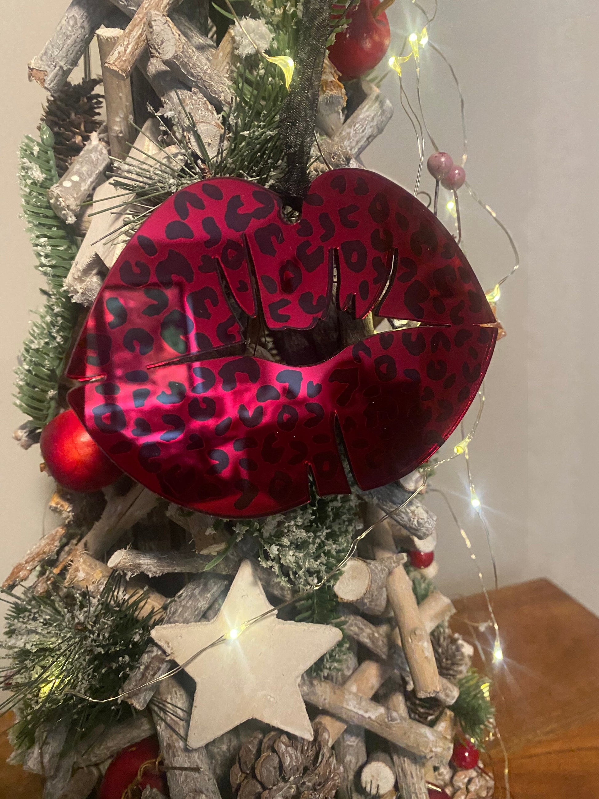 Leopard Lips Tree Decoration, Christmas decoration, Tree Decs, Mirror Lips