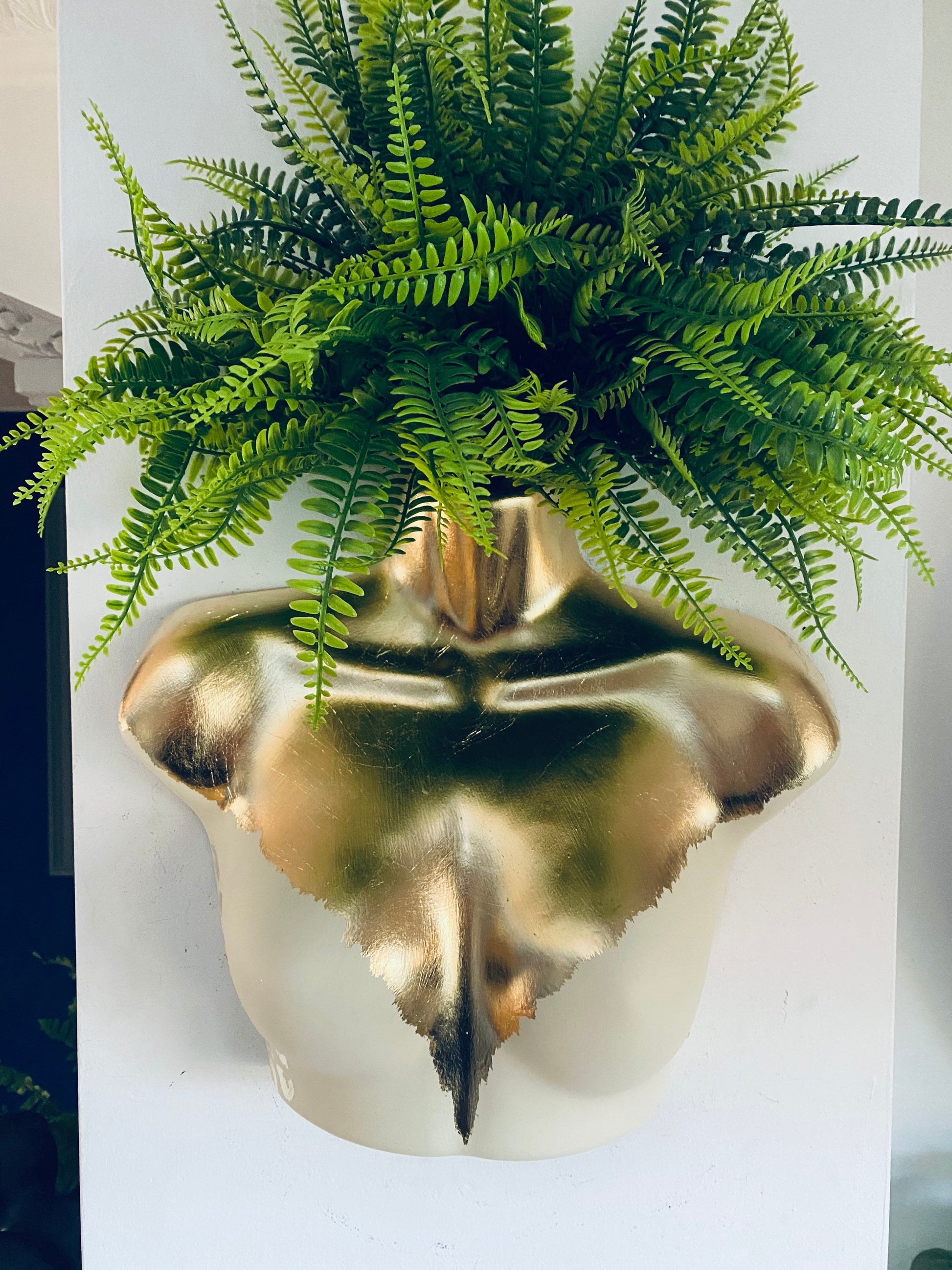 Female Wall Torso Boobie Artificial Plant Holder Cream and Gold with gold leopard