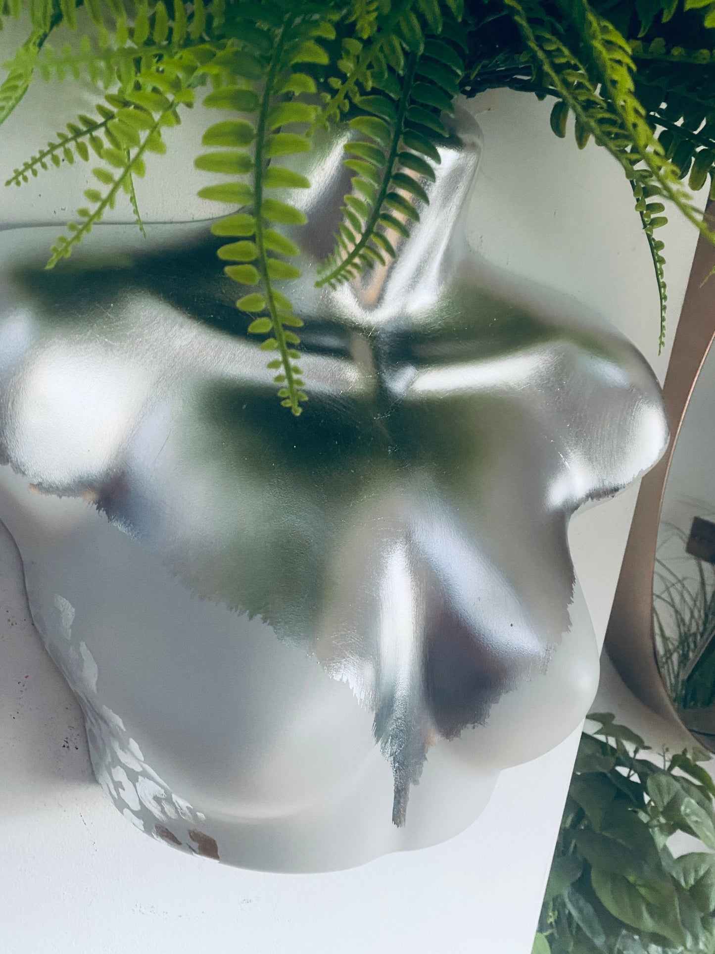 Female Wall Torso Boobie Artificial Plant Holder White and Silver with Silver leopard